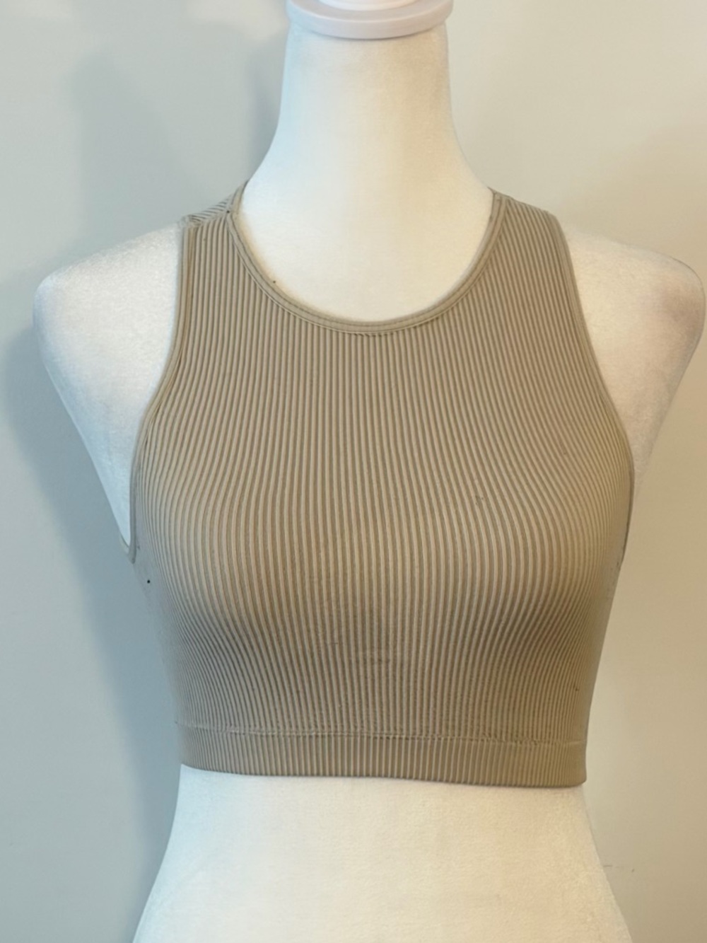 Garage Ribbed High Neck Cropped Tank - Light Taupe